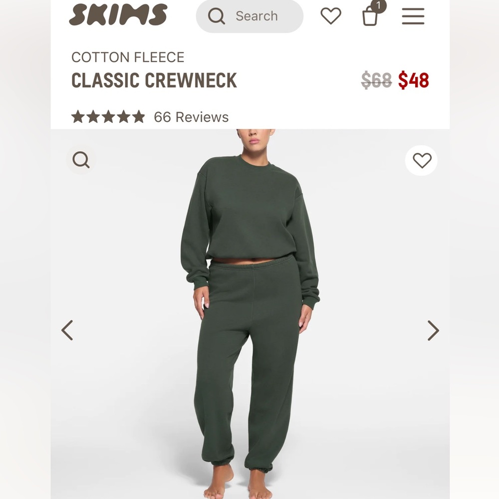 SKIMS Cotton Fleece Crewneck Spruce